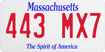 MA license plate 443MX7