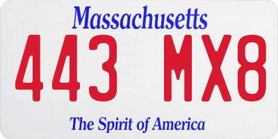 MA license plate 443MX8