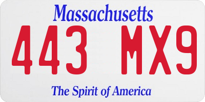 MA license plate 443MX9