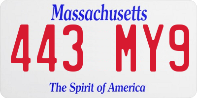 MA license plate 443MY9