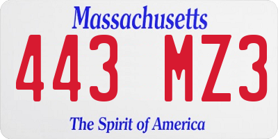 MA license plate 443MZ3