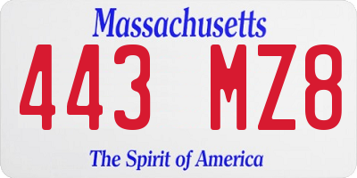 MA license plate 443MZ8