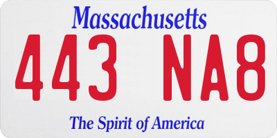MA license plate 443NA8