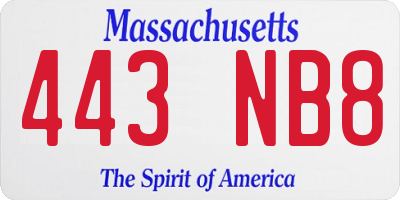 MA license plate 443NB8