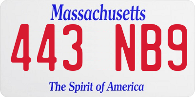 MA license plate 443NB9