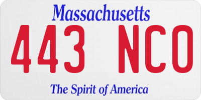 MA license plate 443NC0