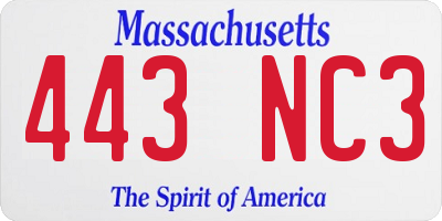 MA license plate 443NC3