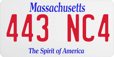 MA license plate 443NC4