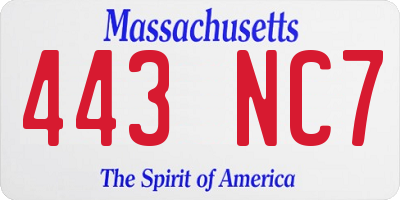 MA license plate 443NC7