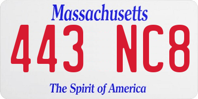 MA license plate 443NC8