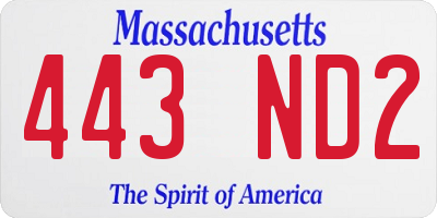 MA license plate 443ND2