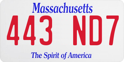 MA license plate 443ND7