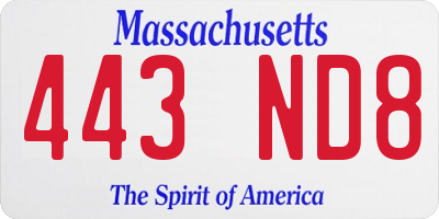 MA license plate 443ND8