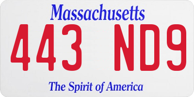 MA license plate 443ND9
