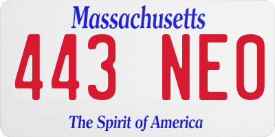 MA license plate 443NE0
