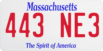 MA license plate 443NE3
