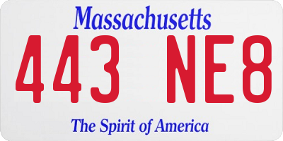 MA license plate 443NE8
