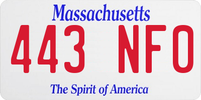 MA license plate 443NF0