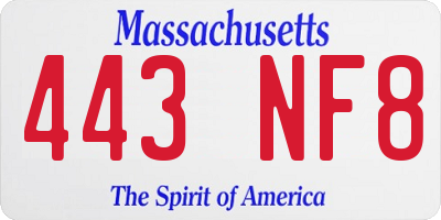 MA license plate 443NF8