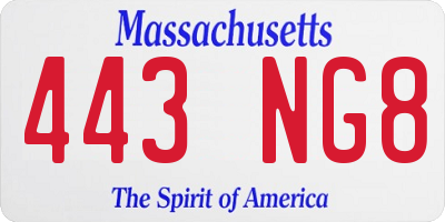 MA license plate 443NG8