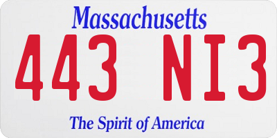 MA license plate 443NI3
