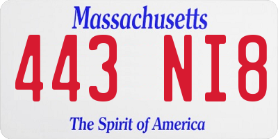 MA license plate 443NI8