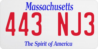 MA license plate 443NJ3