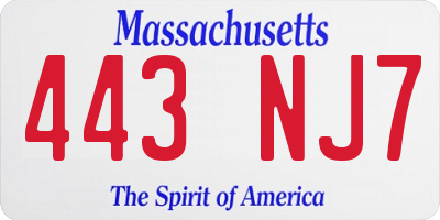 MA license plate 443NJ7