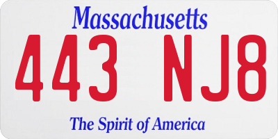 MA license plate 443NJ8