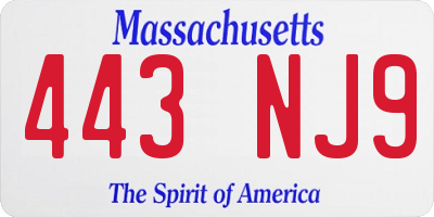 MA license plate 443NJ9
