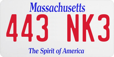 MA license plate 443NK3