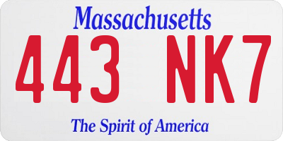 MA license plate 443NK7