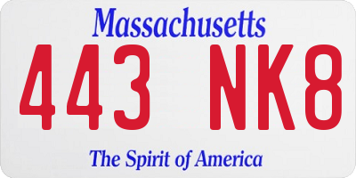 MA license plate 443NK8