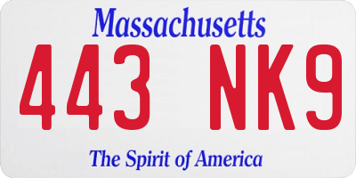 MA license plate 443NK9