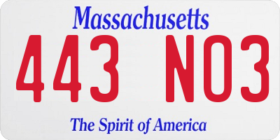 MA license plate 443NO3