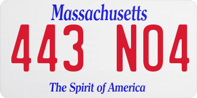 MA license plate 443NO4