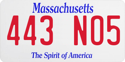 MA license plate 443NO5
