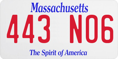 MA license plate 443NO6