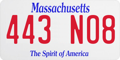 MA license plate 443NO8