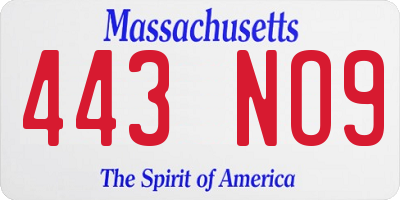 MA license plate 443NO9