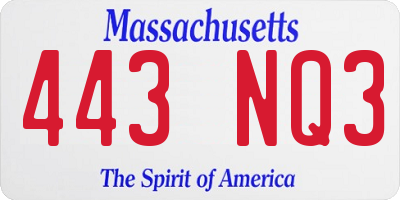 MA license plate 443NQ3