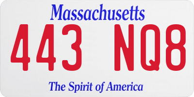 MA license plate 443NQ8