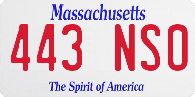 MA license plate 443NS0