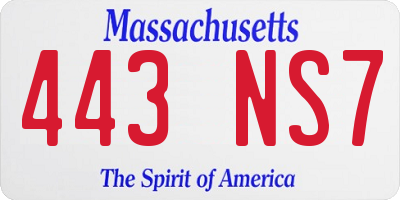 MA license plate 443NS7