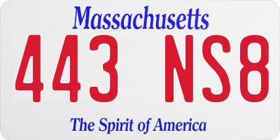 MA license plate 443NS8