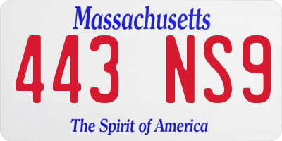 MA license plate 443NS9