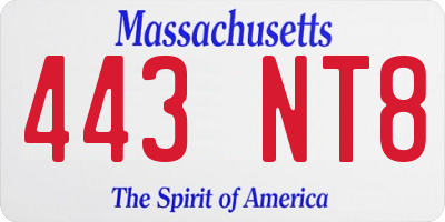 MA license plate 443NT8