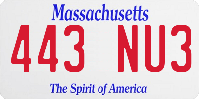 MA license plate 443NU3
