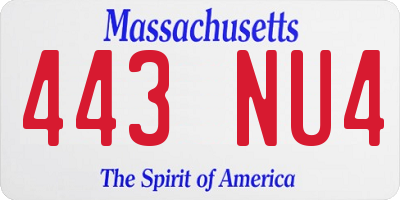 MA license plate 443NU4