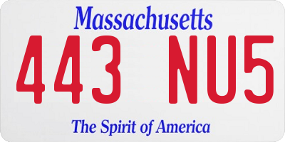 MA license plate 443NU5